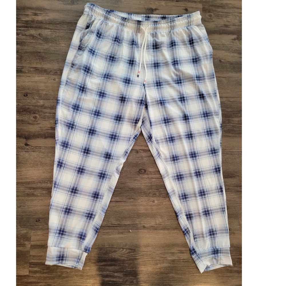 Eddie Bauer Sleep Mens XL Blue White Plaid Pajama Jogger Pants